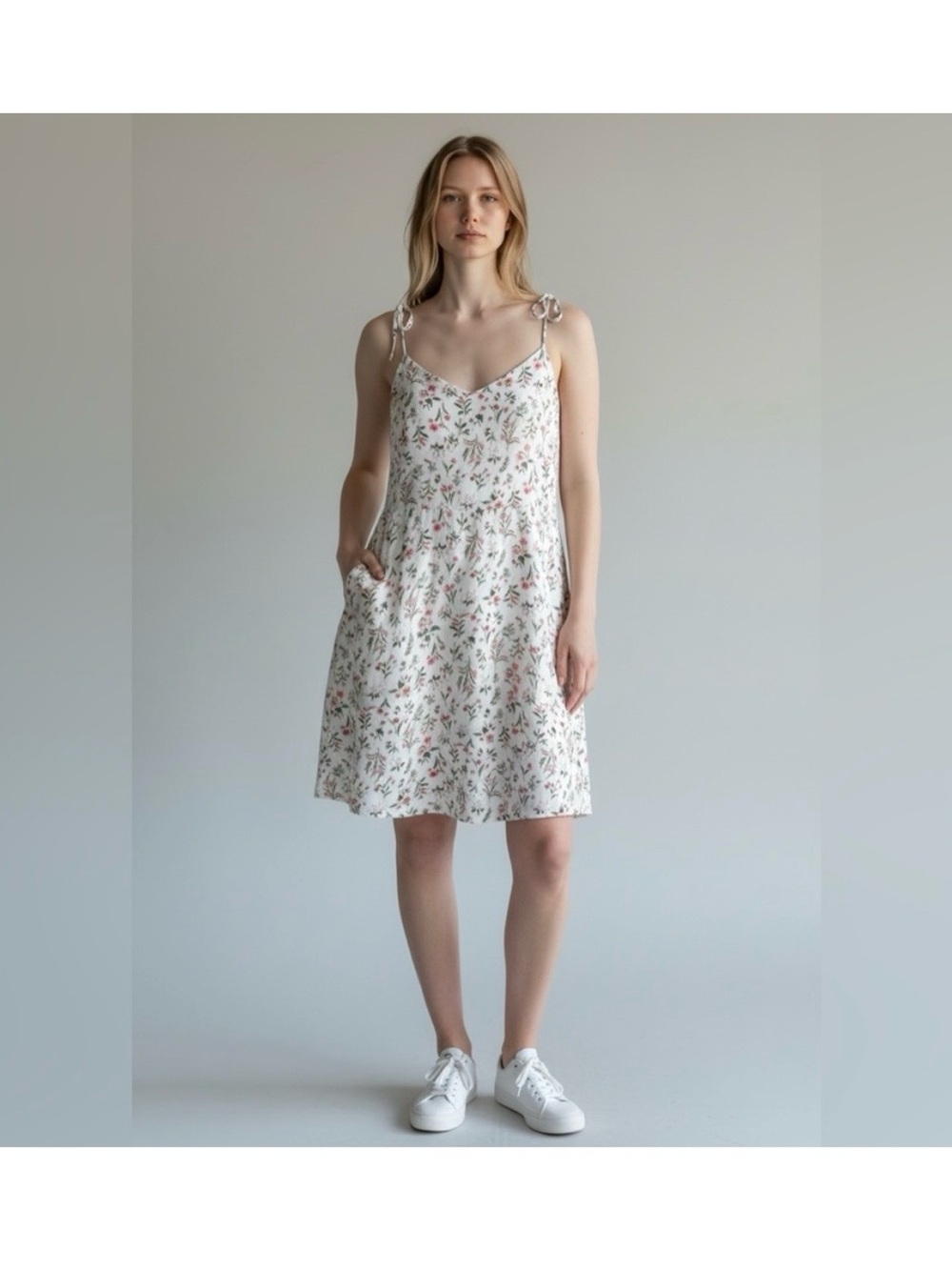 Old Navy White Mini Sundress with Pink & Green Floral Print